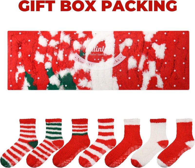 Bulinlulu Fuzzy Socks with Grips Plush Sleep Cozy Winter Soft Hospital Fluffy Socks Gifts for Womens Mens Gifts - Image 2
